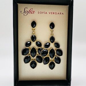 Sofia Vergara Black Goldtone Statement Chandelier Earrings NIB